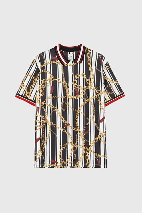 Polo Con Stampa A Righe Combinata