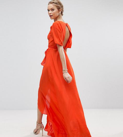 Vestido De Tarde Largo Con Detalle De Volantes Y Espalda Descubierta De Asos Tall