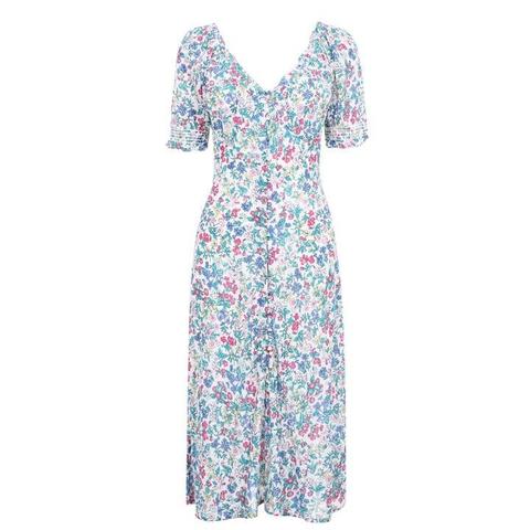 Flora 90s Floral Print Midi Tea Dress