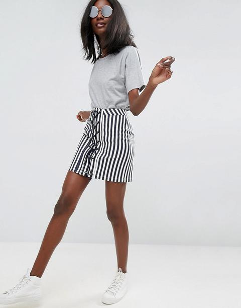 Asos Lace Up Mini Skirt In Stripe - Navy / White