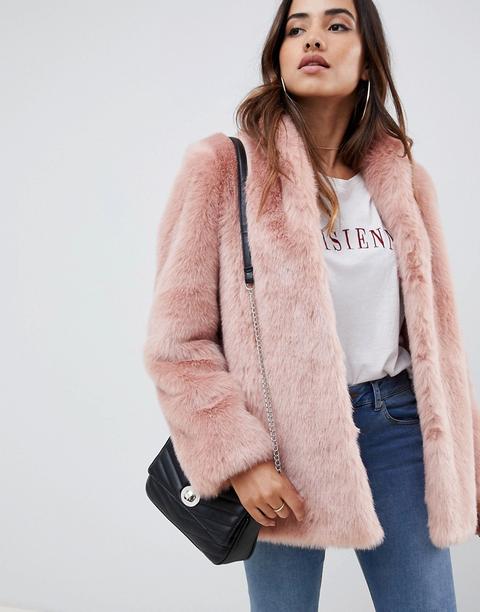 Asos Design - Cappotto In Pelliccia Sintetica Con Collo Montante - Rosa