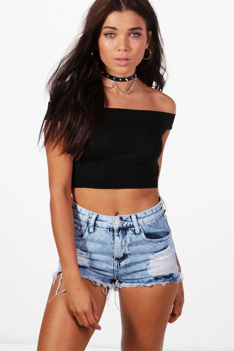 Petite Cleo Off The Shoulder Bardot Crop Top