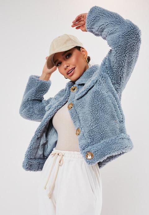 Blue Cropped Borg Trucker Jacket