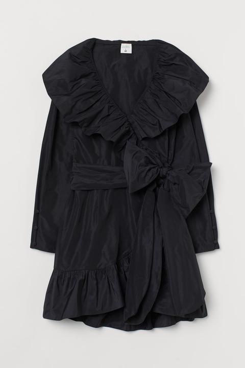 Bow-detail Wrap Dress - Black