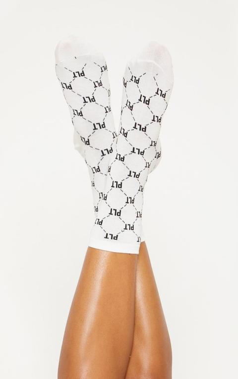 Prettylittlething White Logo Socks