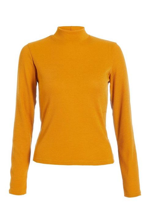 Mustard Rib Turtleneck Long Sleeve Top