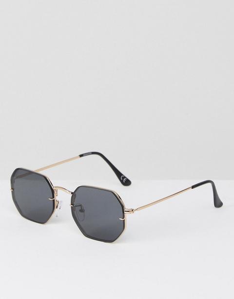 Asos Design 90s Hexagon Sunglasses-gold