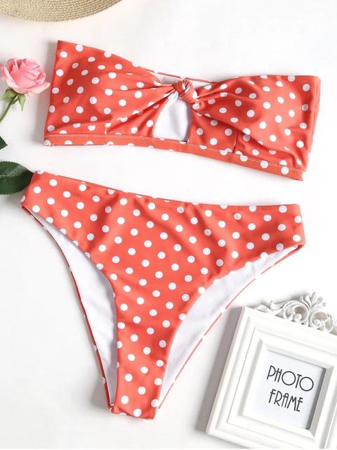 Bikini Bandeau Con Nudo De Lunares