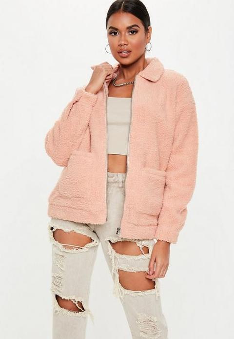 Petite Pink Teddy Coat, Pink