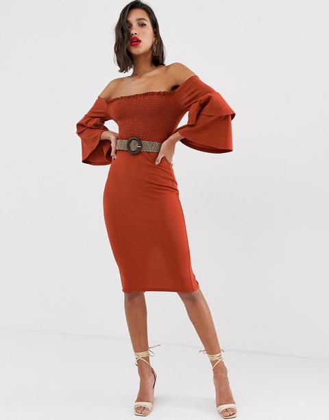 Asos Design - Vestito Midi Con Spalle Scoperte