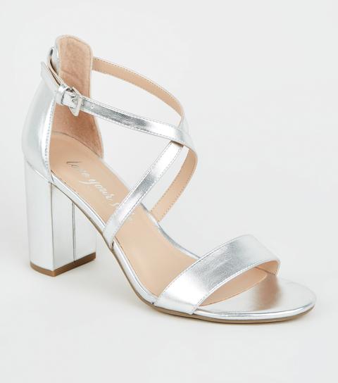 silver block heels new look