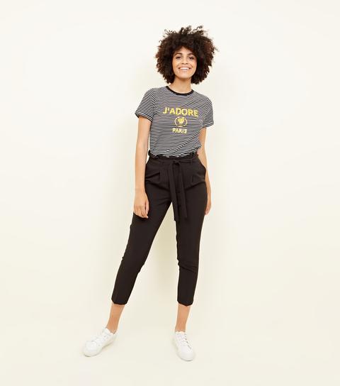 Black Paperbag Waist Tapered Trousers New Look