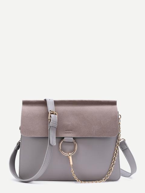 Bolso Faux Suede Anillo Aleta Gris