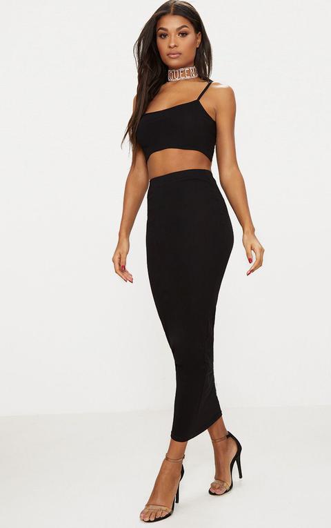 Black Jersey Midaxi Skirt, Black