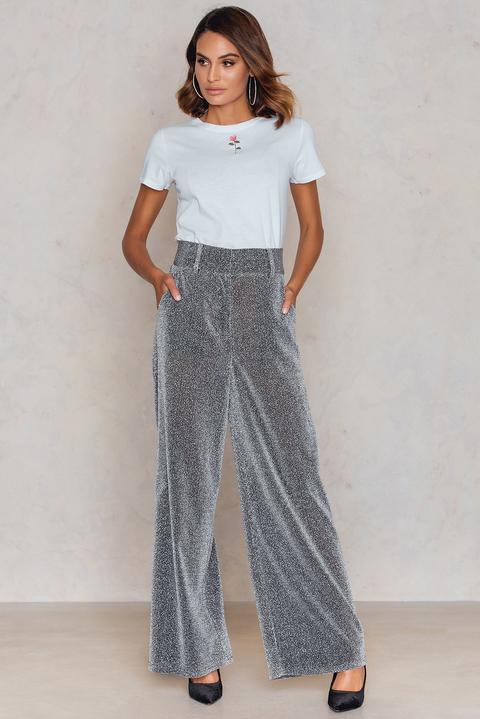 Glittery Flared Trousers Silver