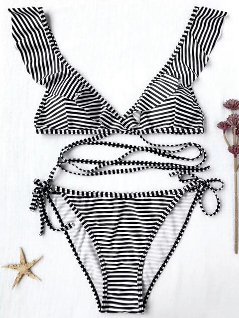 Set Di Bikini A Righe Con Stringa A Righe White And Black