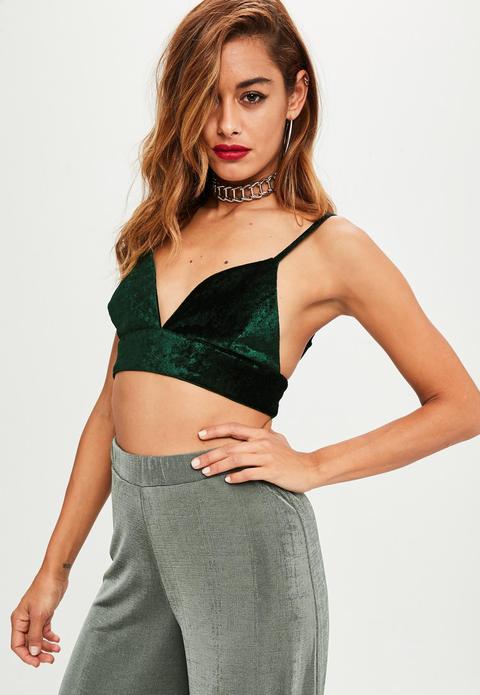 Green Quilted Velvet Bralet, Green