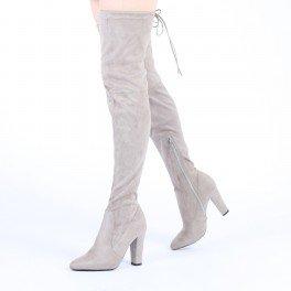 Knee Boots In Light Grey Faux Suede 