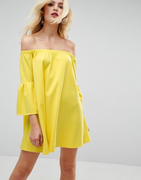 Asos - Vestito Con Spalle Scoperte E Maniche A Campana - Giallo