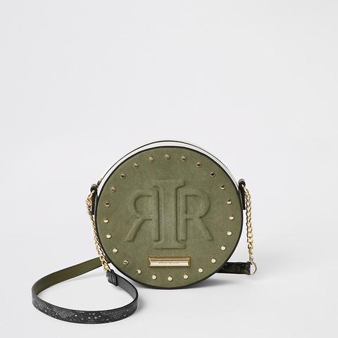 Khaki Rir Embossed Circle Cross Body Bag