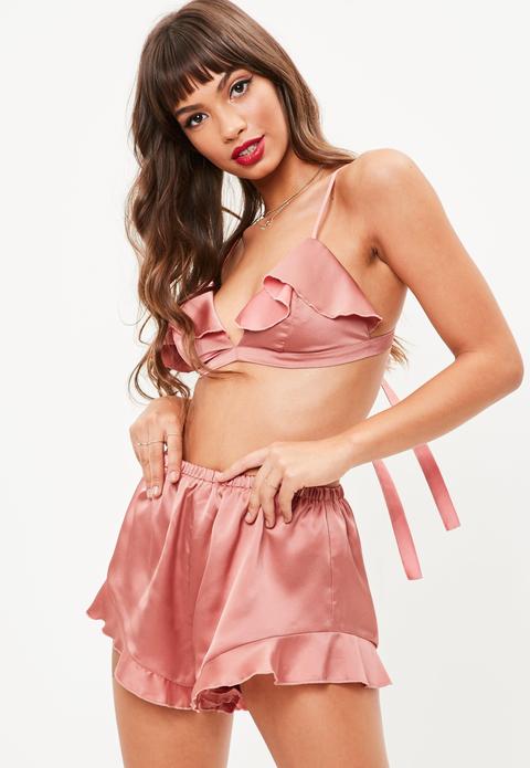 Pink Ruffle Satin Set