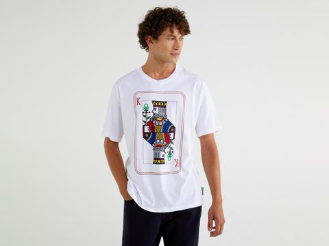 Benetton, Camiseta Con Estampado «poker Faith», Size El, Multicolor, Hombre