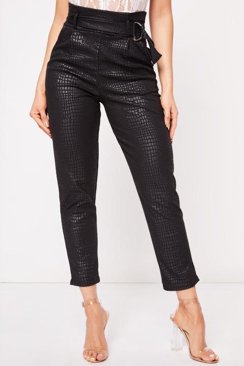 Valery Black Croc Pattern Belted Trousers