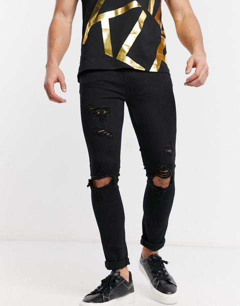 Mennace Slim Fit Ripped Jean In Black