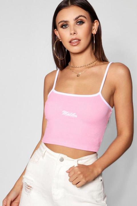 Petite Malibu Slogan Neck Crop Top