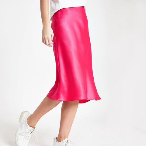 Pink Bias Cut Midi Skirt