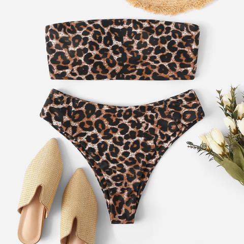 Bikini Bandeau Animal Print De Talle Alto