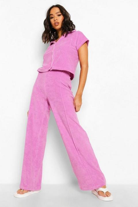 Womens Towelling Wide Leg Jogger - Purple - L, Purple