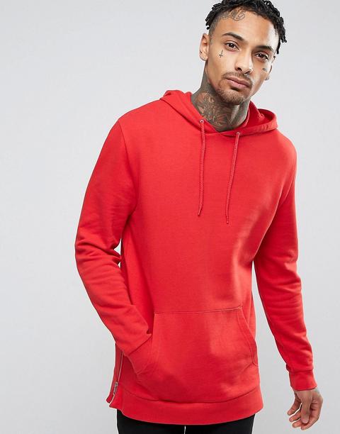 Sudadera Con Capucha Y Cremallera A Los Lados En Rojo De Asos