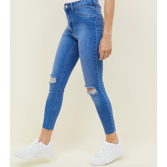 blue ripped high waisted jeans