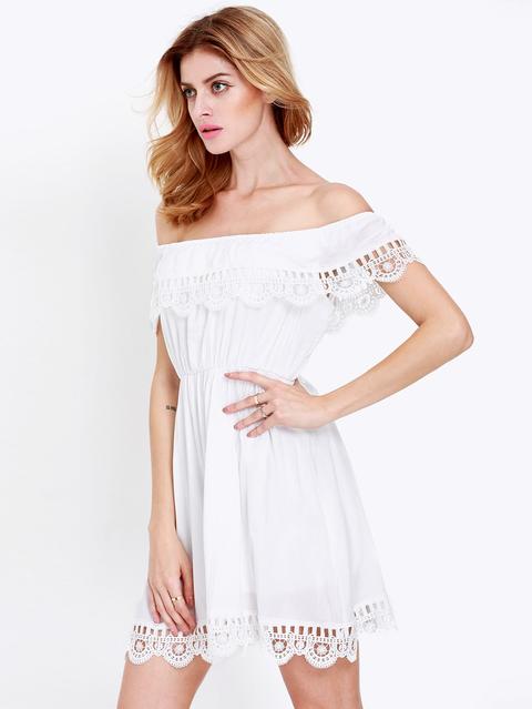 Vestido Casual Encaje Hombro Al Aire-blanco