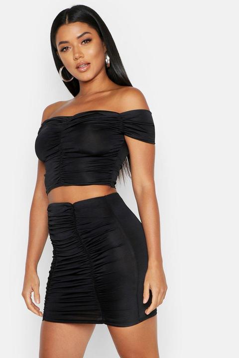 Ruched Off The Shoulder Crop Top