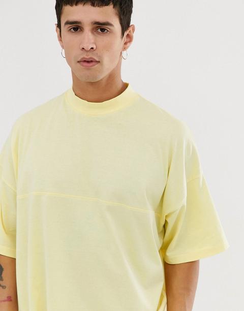 Asos Design - T-shirt Oversize Gialla Con Collo Alto E Cuciture A Vista - Giallo