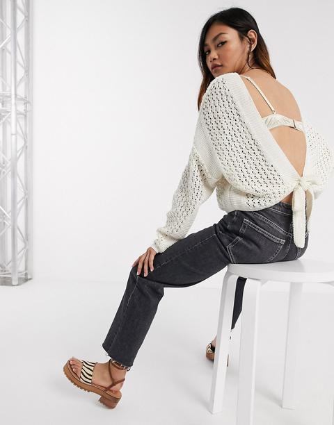 Asos Design Mock Crochet Tie Back Jumper-cream