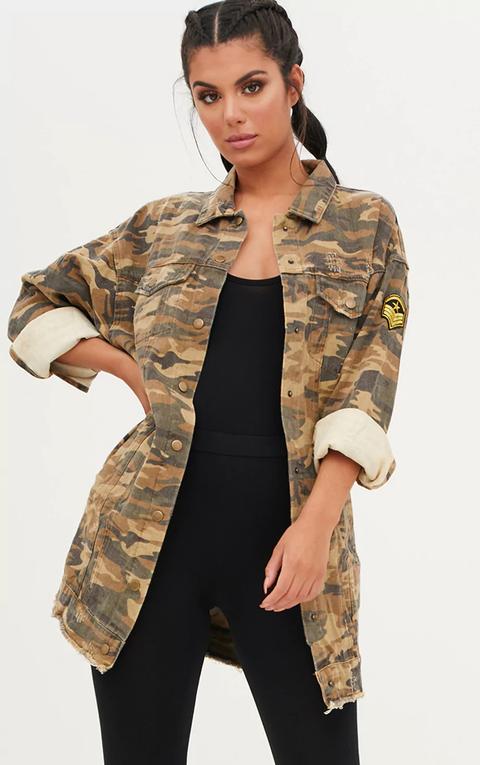 Khaki Camouflage Longline Jacket, Camo