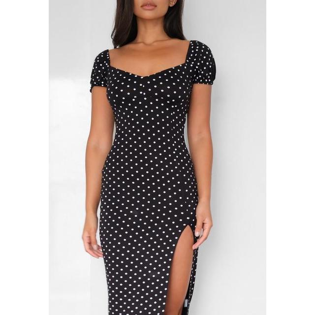 black print milkmaid midaxi dress