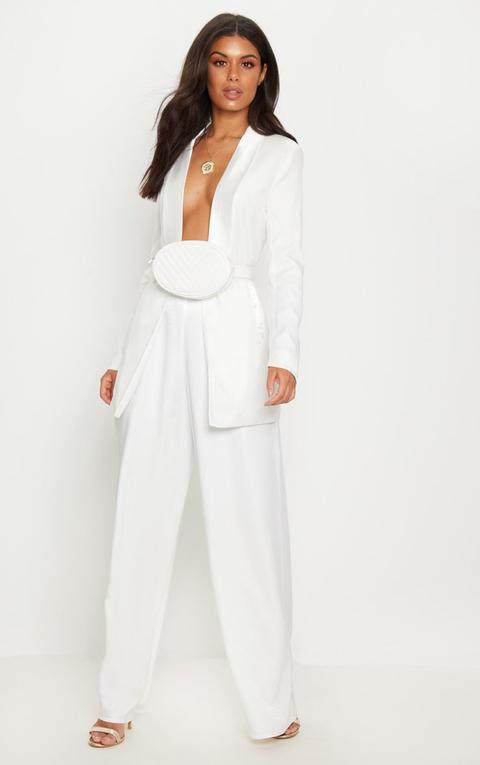 White Oversized Satin Wide Leg Trouser, White