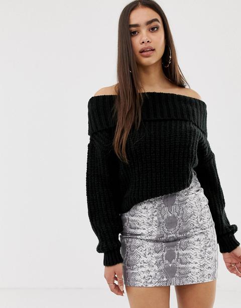 Missguided - Maglione Nero Con Scollo Alla Bardot - Nero