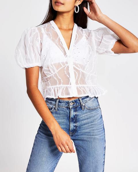 White Sheer Embellished Shirt