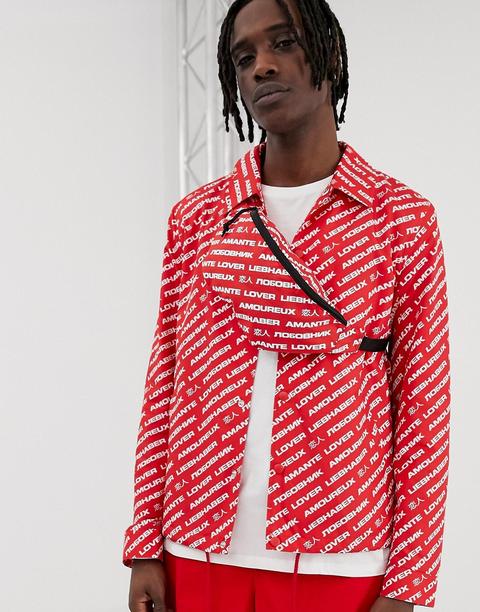 Asos Design Co-ord Cross Body Bum Bag In Red With 'lover' Print