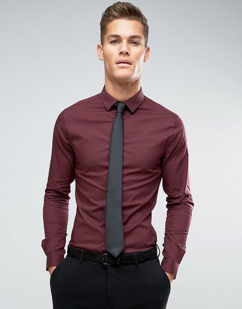 Asos - Camicia Super Skinny Bordeaux - Rosso