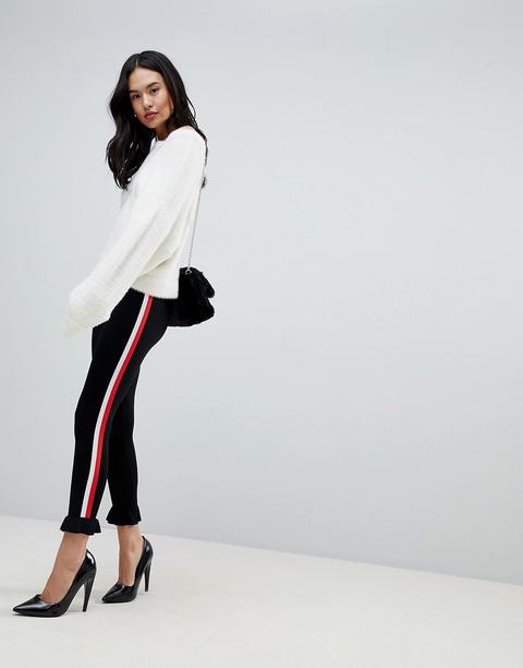 Asos Design - Leggings Con Fettuccia Laterale A Righe E Fondo A Volant - Nero