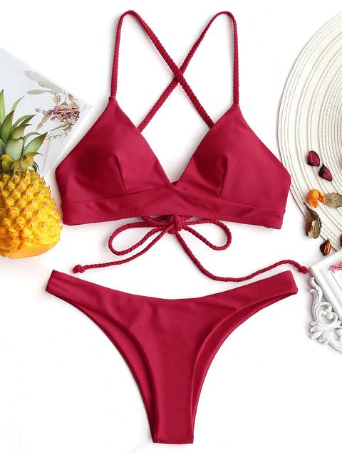Bikini Con Incrocio Intrecciato Black Red Mustard