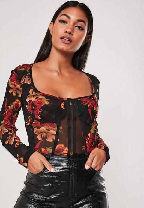 black floral mesh top