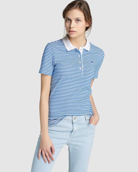 Lacoste - Polo De Mujer Con Rayas Y Cuello A Contraste