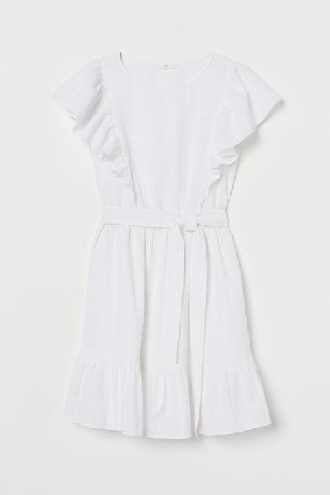 Flounce-trimmed Dress - White